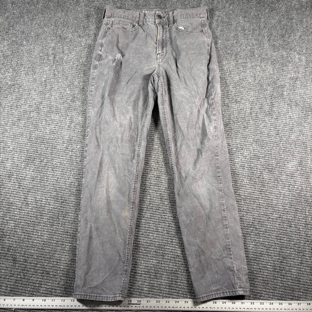 American Eagle Mom Jean Women 4 Gray Good Distressed Corduroy Super Stretch